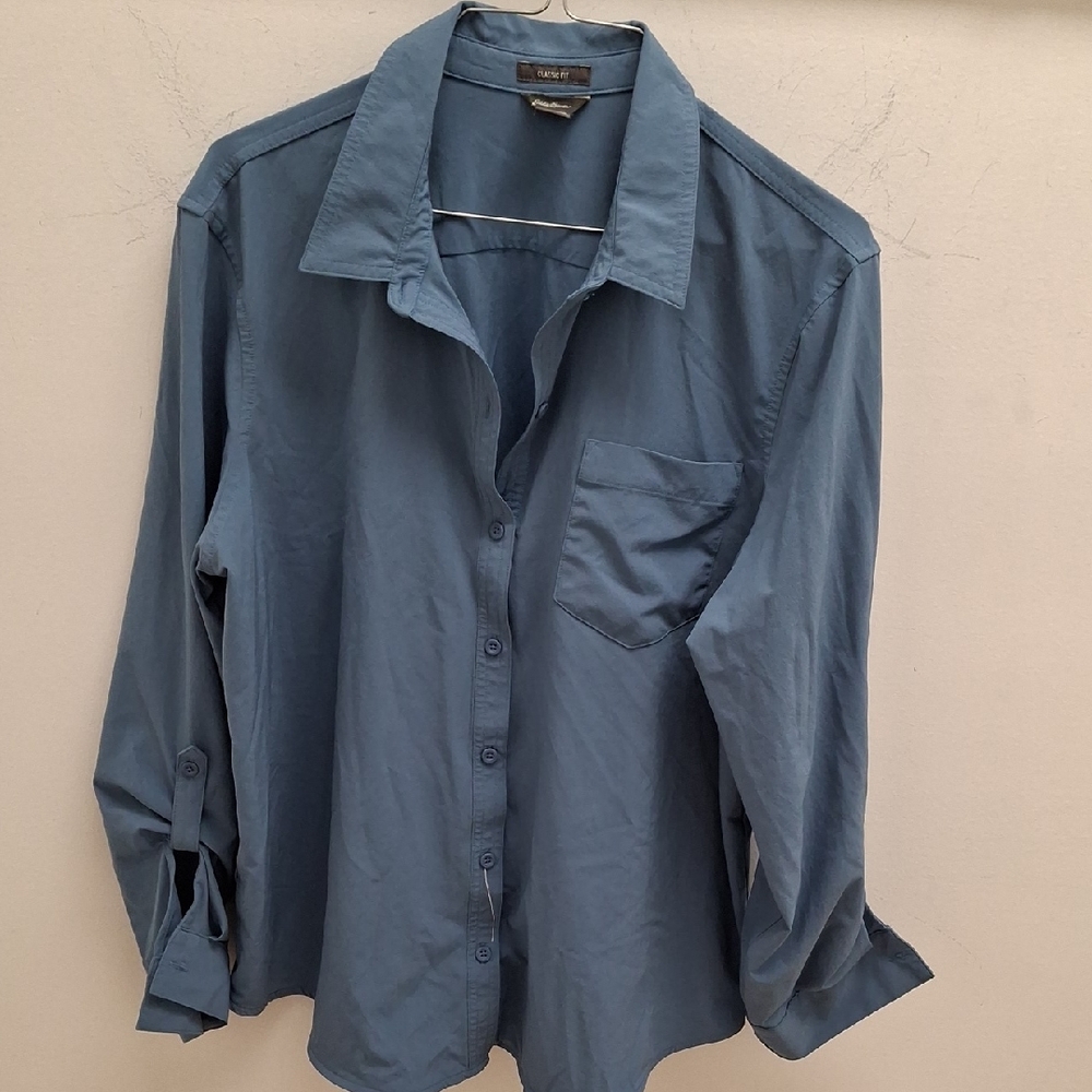Eddie Bauer Women's Slate Blue Casual Button-Down Shirt